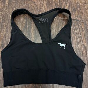 Victoria's Secret PINK Mesh Racer Back Sports Bra Dog Logo Women's Black XS 24in